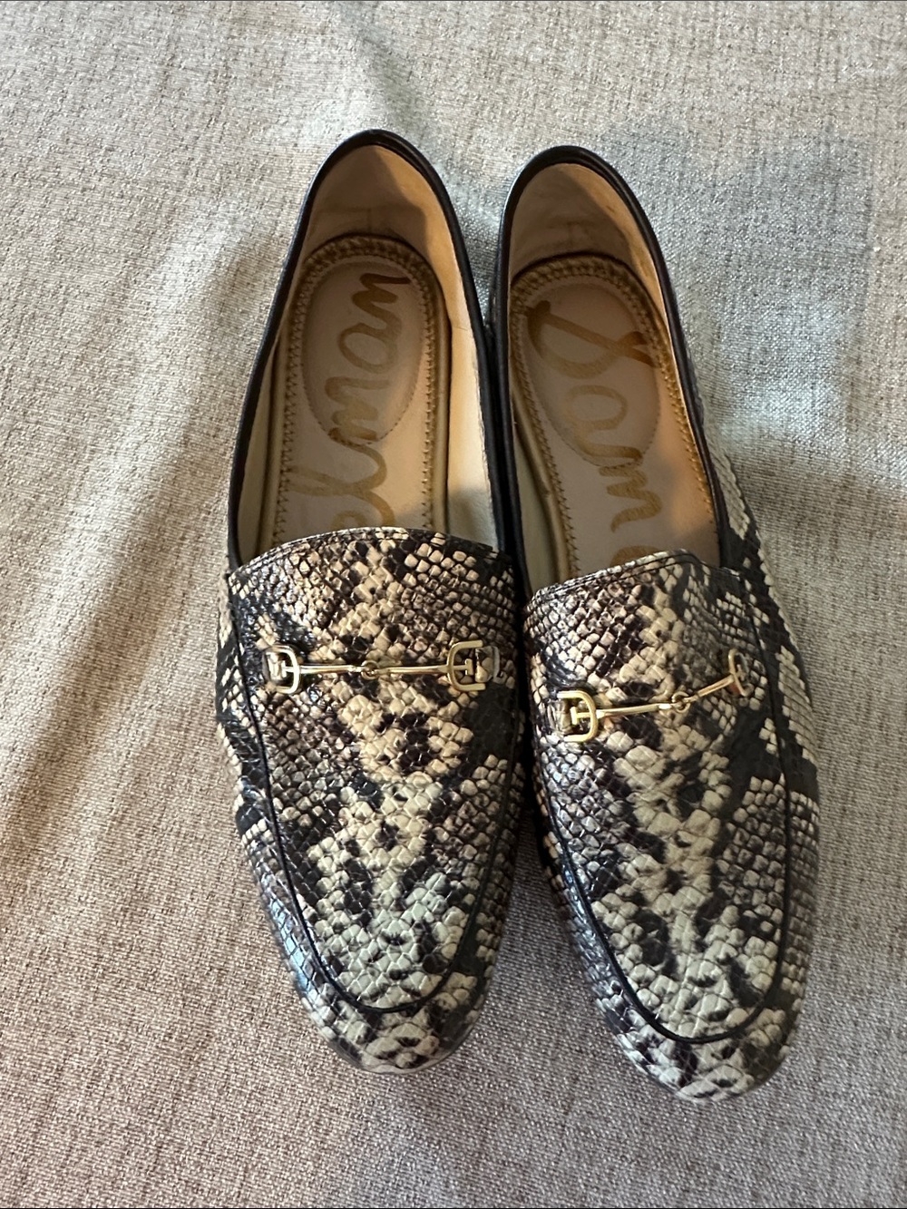 Sam Edelman Snake-Print Leather Loafers with Gold Bit, 10 EU40